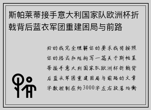 斯帕莱蒂接手意大利国家队欧洲杯折戟背后蓝衣军团重建困局与前路
